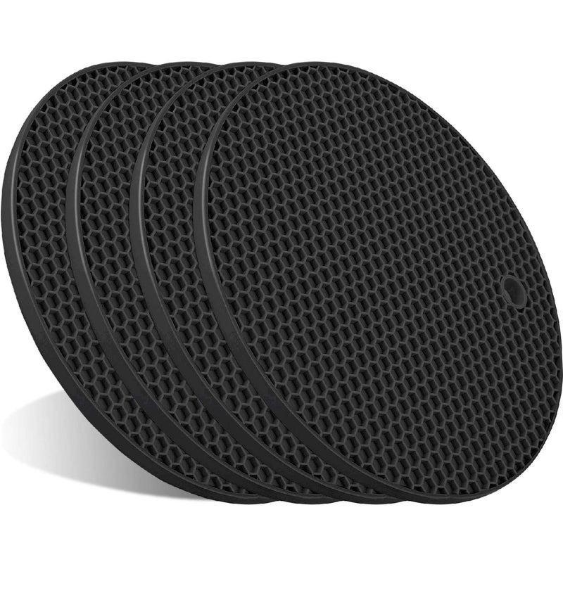 ANNIOCA 4 Pcs Trivets for Hot Dishes, Hot Pads for Kitchen, Silicone Pot Holders, Extra Thick, Non Slip, Multipurpose Kitchen Accessories (Black) - Image 1